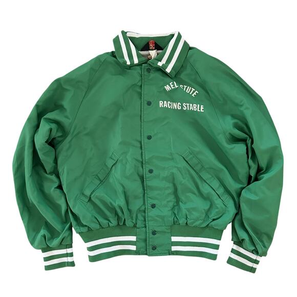 Vintage Horse Racing Windbreaker jacket Mel Stute Stables Green Size Large - Picture 9 of 9
